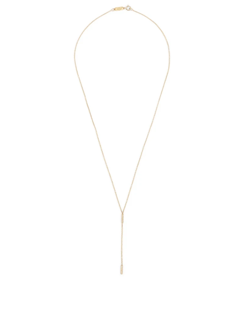 Gold Short Bar Lariat Necklace With Diamonds