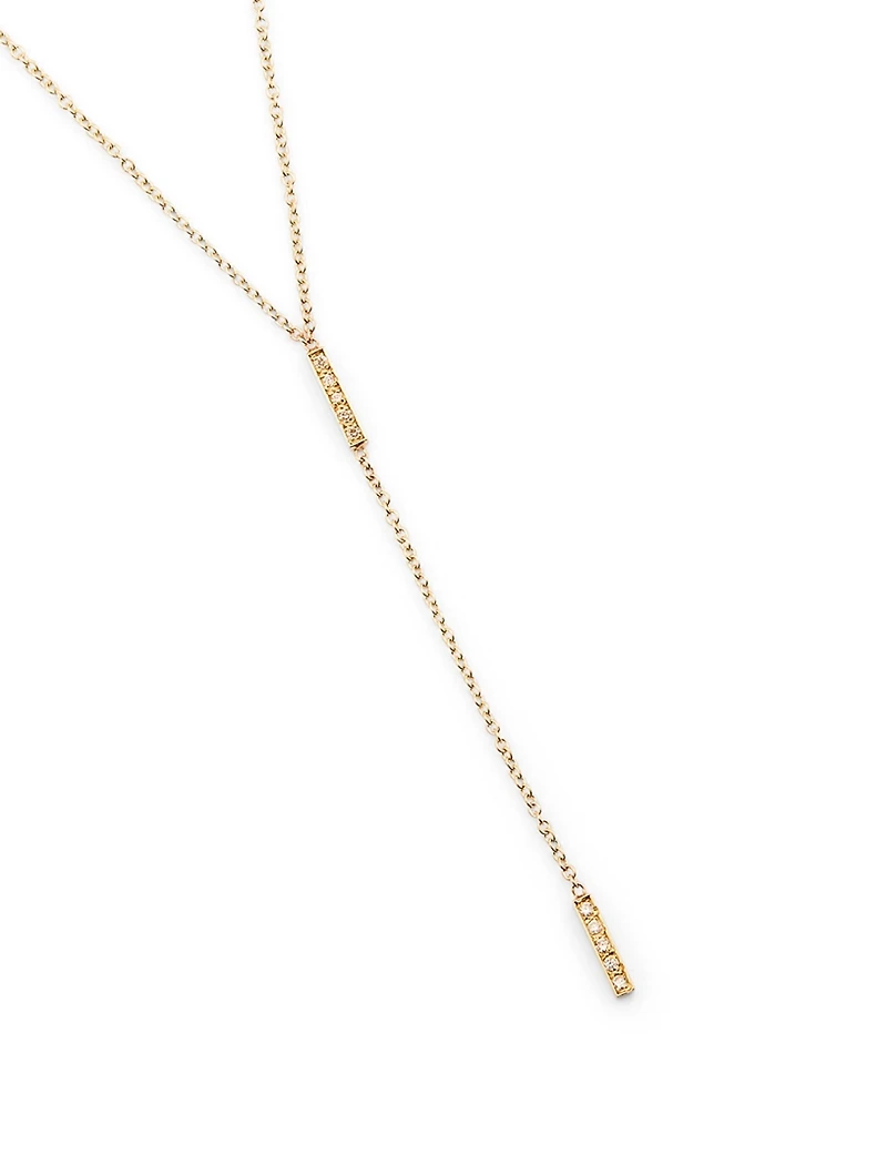 Gold Short Bar Lariat Necklace With Diamonds