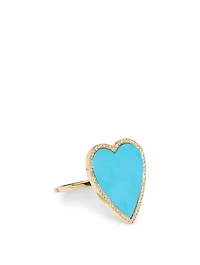 Large Gold Turquoise Inlay Heart Ring With Diamonds