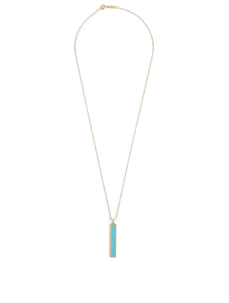 Large Gold Bar Pendant Necklace With Turquoise Inlay