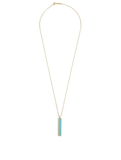 Large Gold Bar Pendant Necklace With Turquoise Inlay