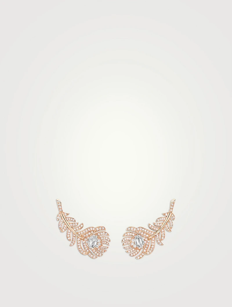 Plume De Paon Rose Gold Pendant Earrings With Diamonds