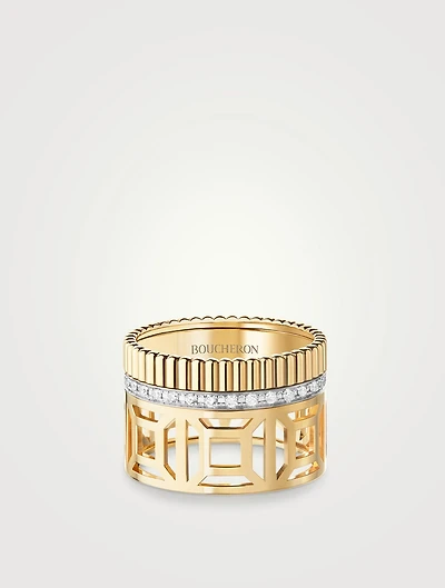 Quatre Radiant Gold Openwork Ring With Diamonds