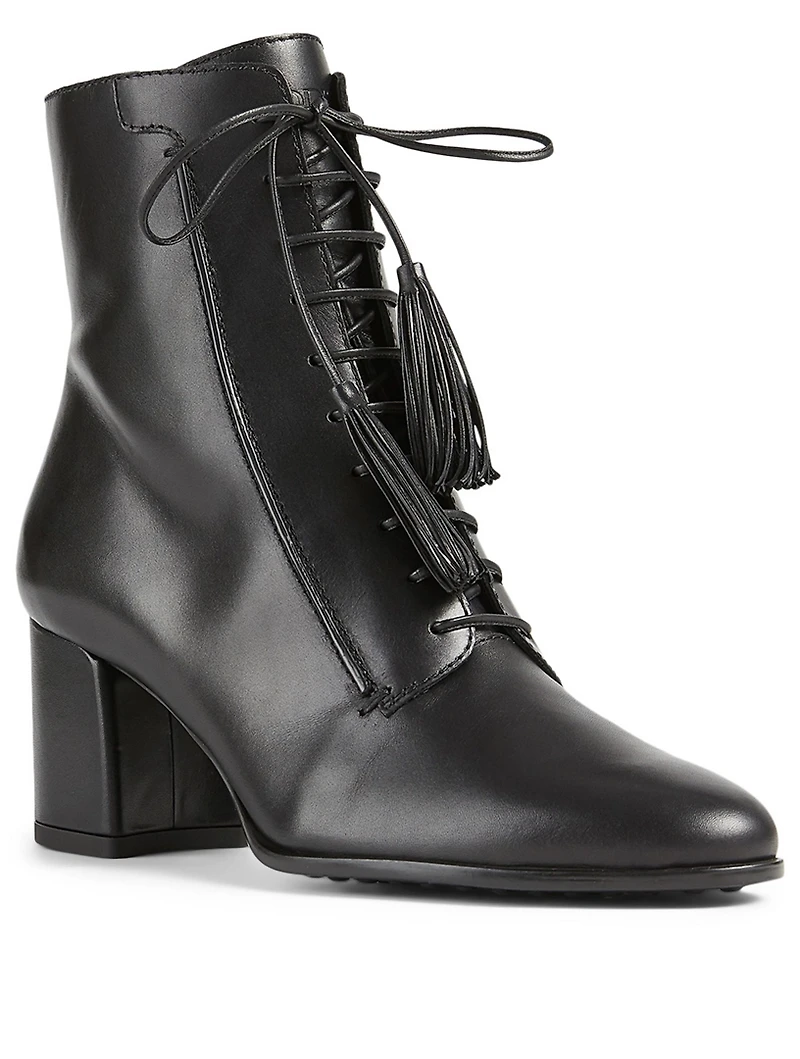 Leather Lace-Up Heeled Ankle Boots