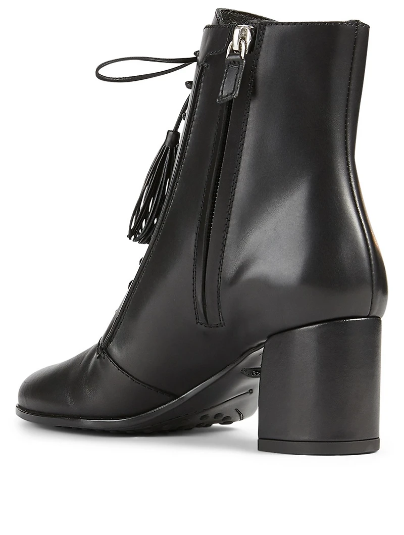 Leather Lace-Up Heeled Ankle Boots