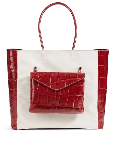 Linda Canvas And Croc-Embossed Leather Tote Bag