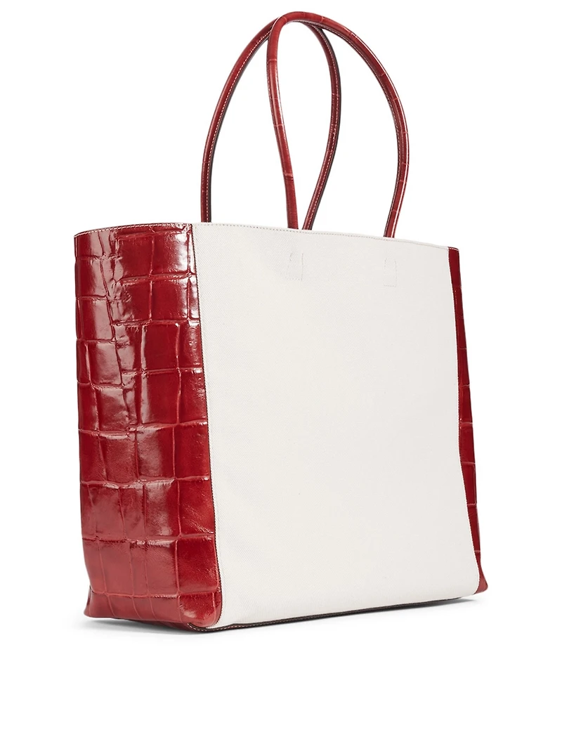 Linda Canvas And Croc-Embossed Leather Tote Bag