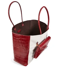 Linda Canvas And Croc-Embossed Leather Tote Bag