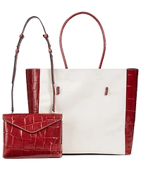 Linda Canvas And Croc-Embossed Leather Tote Bag