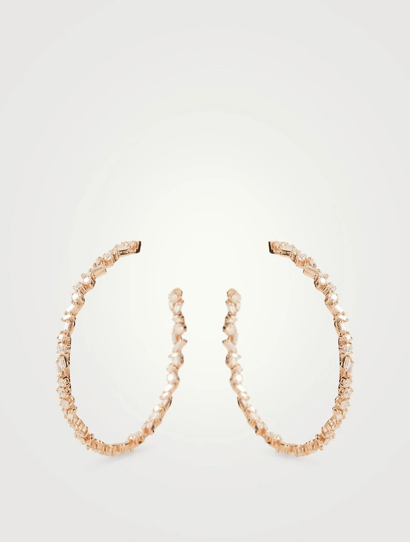 Fireworks 18K White Gold Hoop Earrings With Diamonds