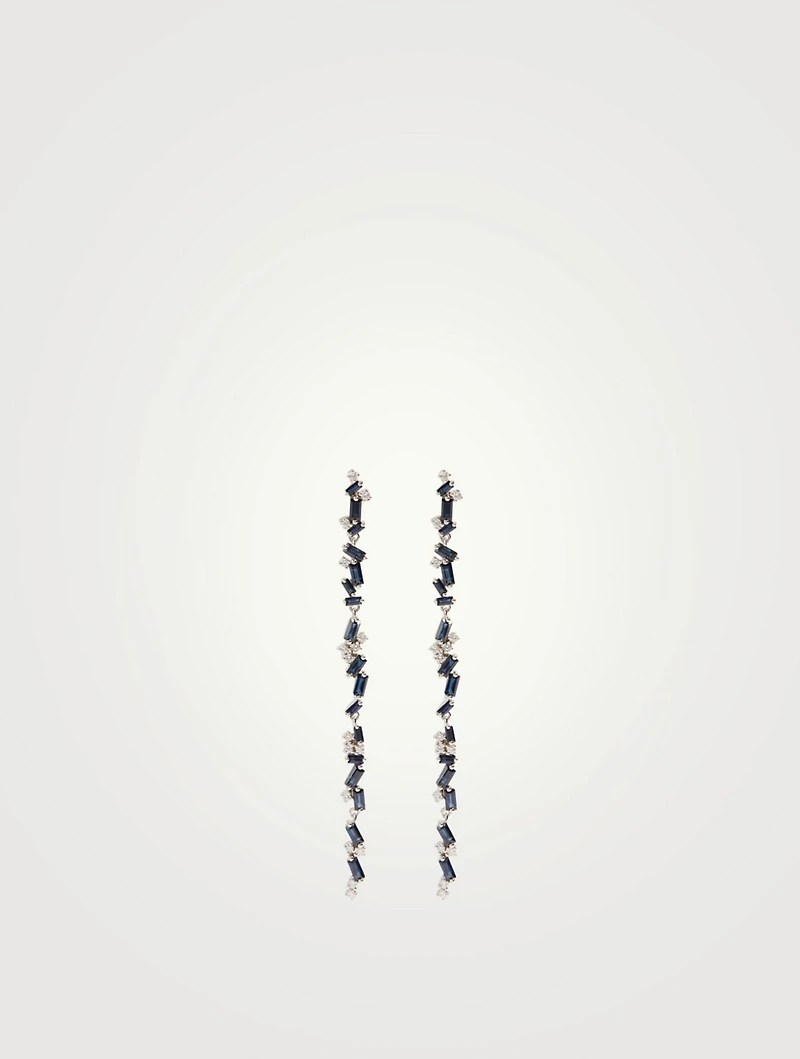Fireworks 18K White Gold Flexible Dangle Earrings With Diamonds And Blue Sapphire
