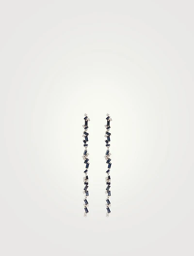 Fireworks 18K White Gold Flexible Dangle Earrings With Diamonds And Blue Sapphire