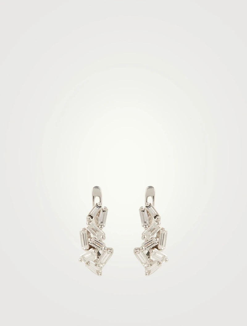 Small Fireworks 18K White Gold Huggie Earrings With Diamonds