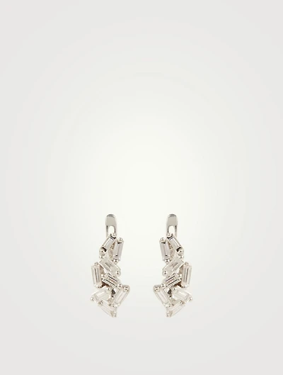 Small Fireworks 18K White Gold Huggie Earrings With Diamonds