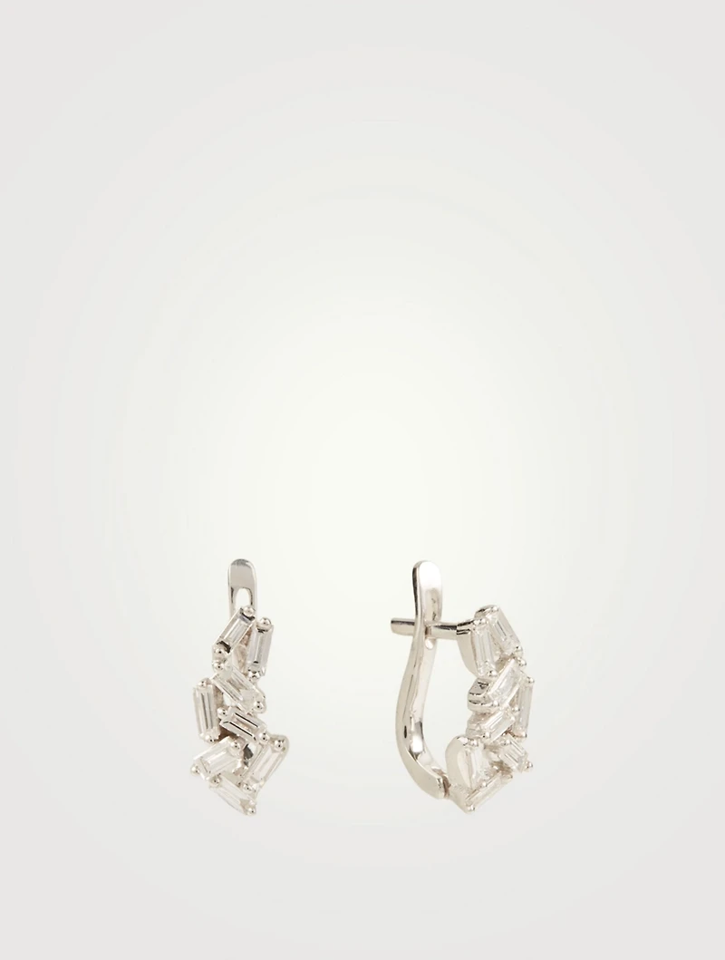Small Fireworks 18K White Gold Huggie Earrings With Diamonds