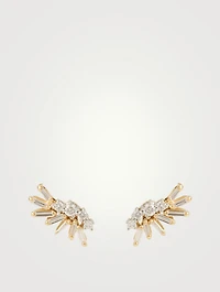 Small Fireworks 18K Yellow And White Gold Plume Earrings With Diamonds