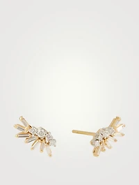 Small Fireworks 18K Yellow And White Gold Plume Earrings With Diamonds