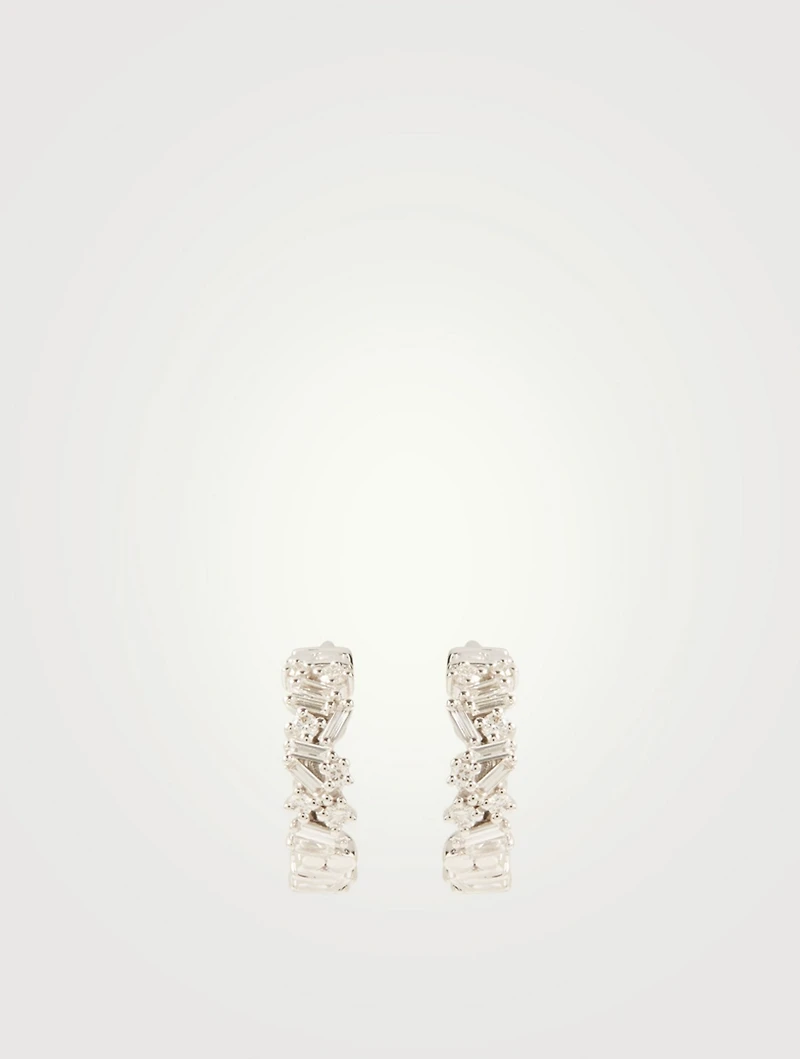 Small Fireworks 18K White Gold Diamond Hoop Earrings