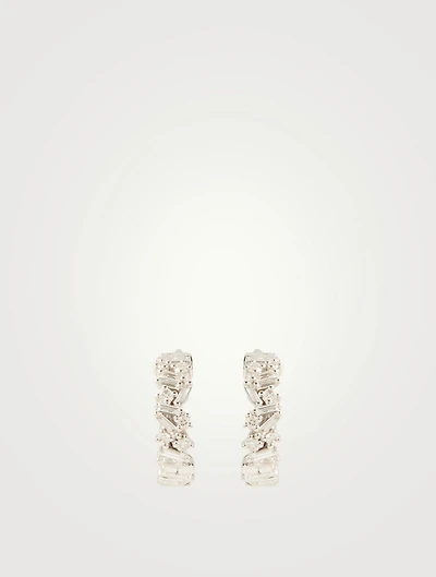 Small Fireworks 18K White Gold Diamond Hoop Earrings