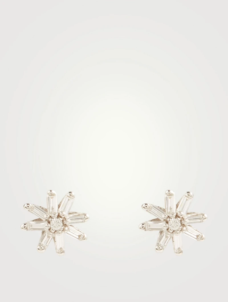 Small Fireworks 18K White Gold Starburst Stud Earrings With Diamonds