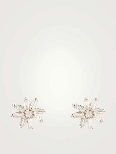 Small Fireworks 18K White Gold Starburst Stud Earrings With Diamonds