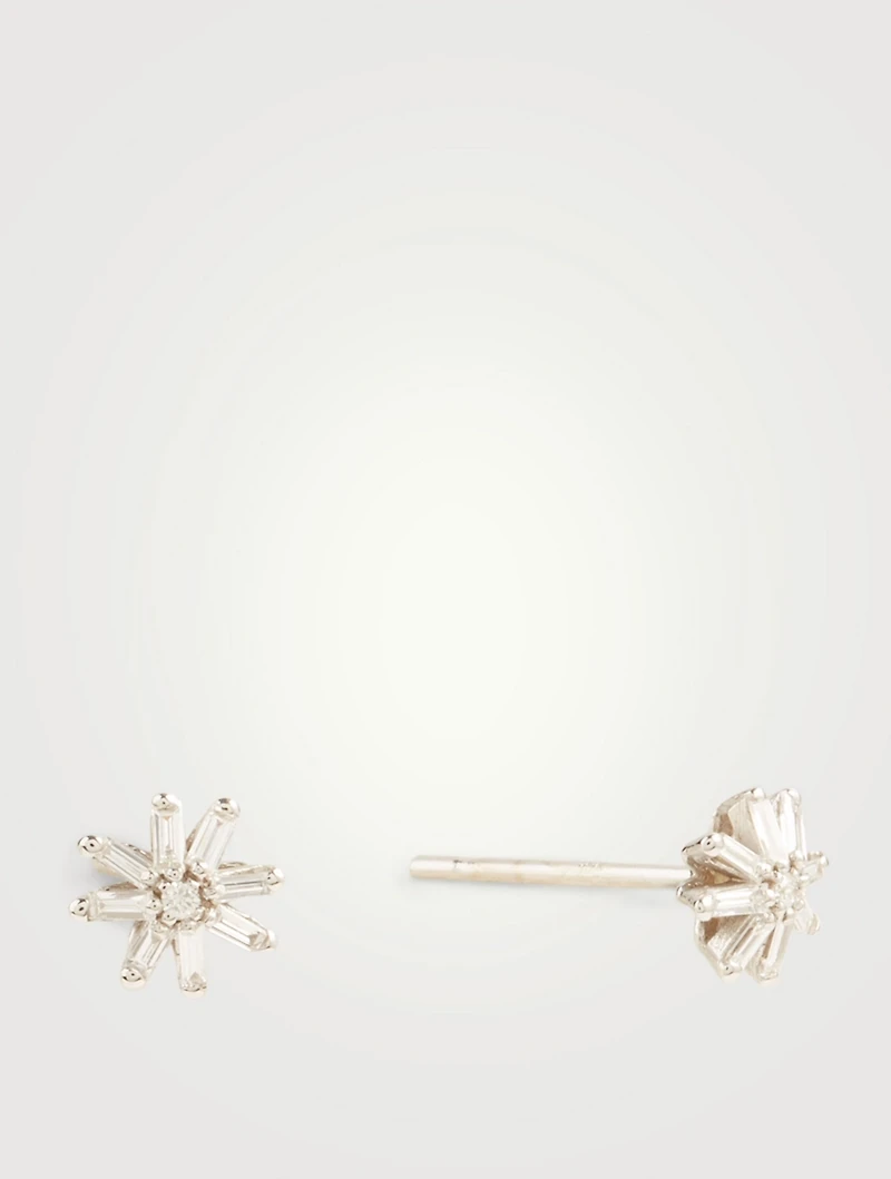Small Fireworks 18K White Gold Starburst Stud Earrings With Diamonds