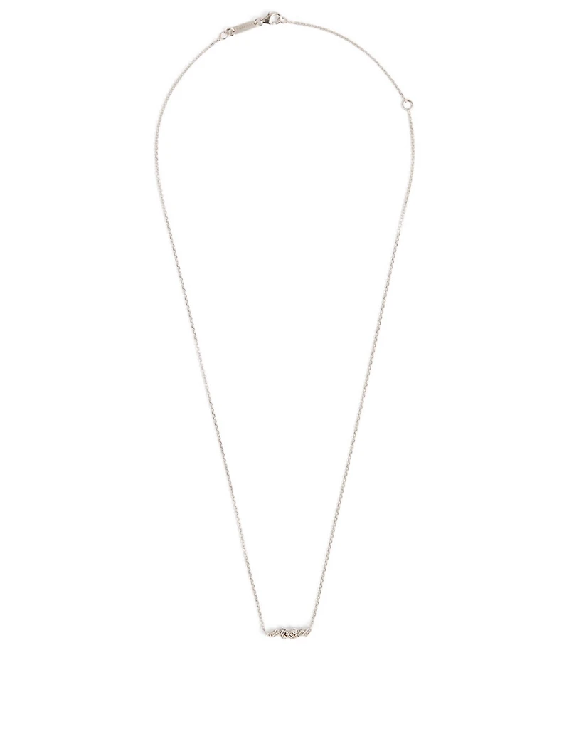 18K White Gold Mini Mixed Bar Necklace With Diamonds