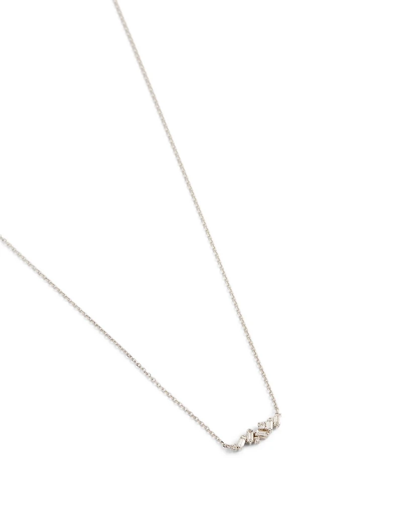 18K White Gold Mini Mixed Bar Necklace With Diamonds