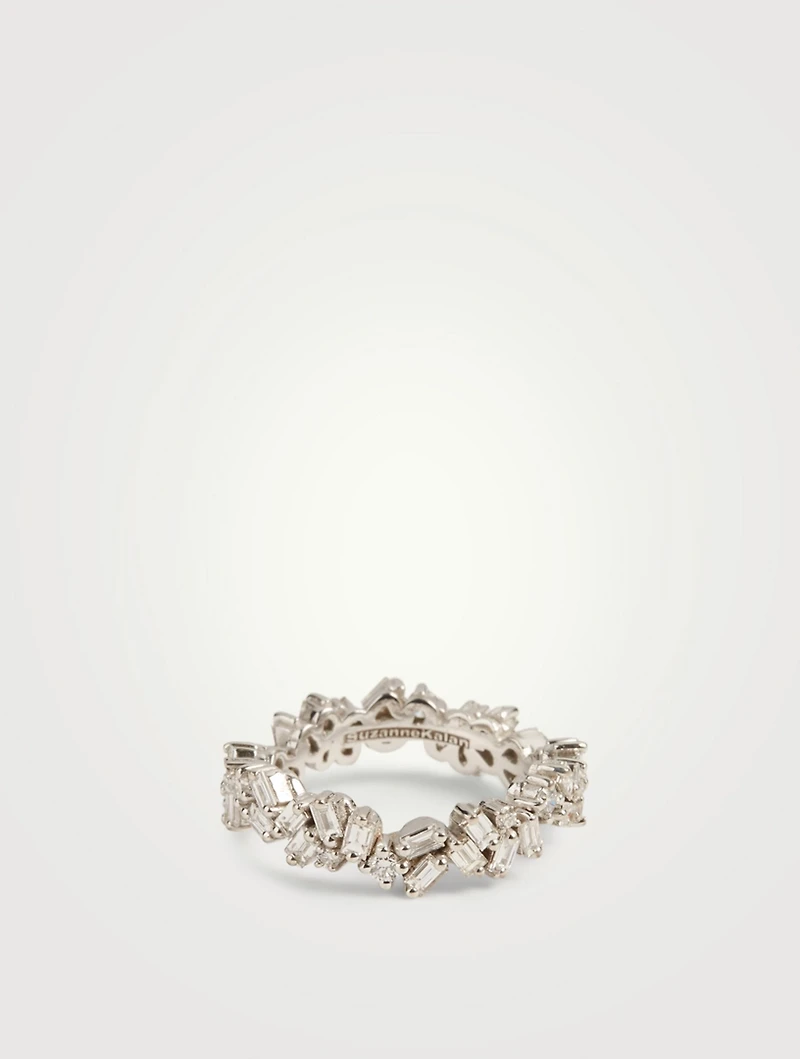 Fireworks 18K White Gold Wave Ring With Diamonds