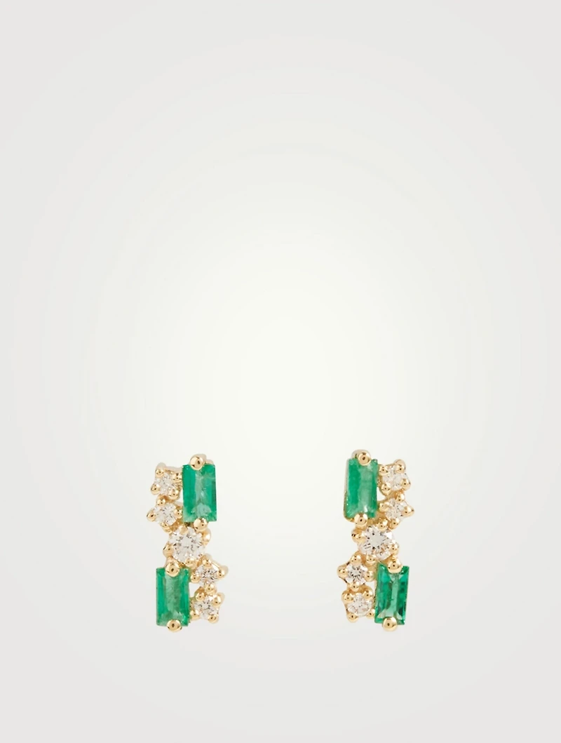 Fireworks 18K Gold Earrings With Emerald And Diamonds