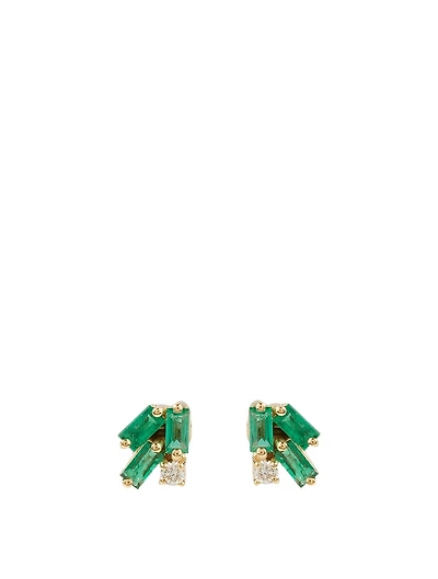 Fireworks 18K Gold Stud Earrings With Emerald And Diamonds