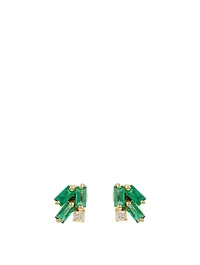 Fireworks 18K Gold Stud Earrings With Emerald And Diamonds