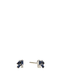 Fireworks 18K White Gold Stud Earrings With Blue Sapphire And Diamonds
