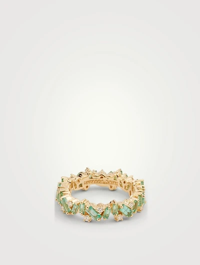 Rainbow Fireworks 18K Gold Ring With Emerald And Diamonds