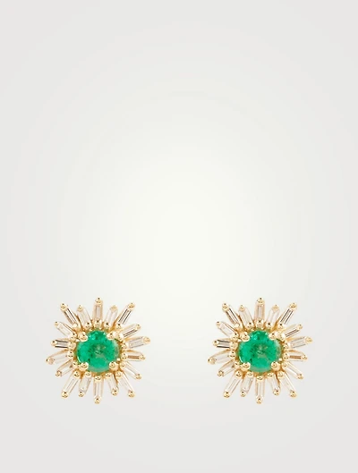 "One of a Kind" 18K Gold Earrings With Emerald And Diamonds