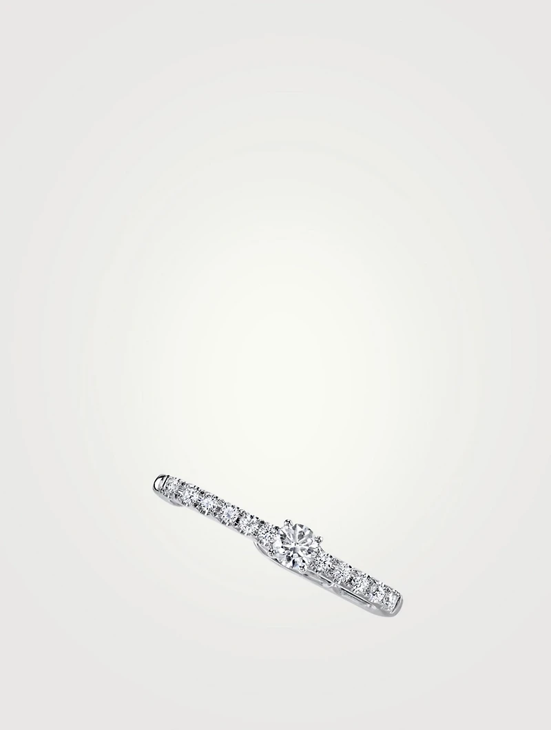 18K White Gold Diamond Lobe Huggie Earring With Round Diamond Centre