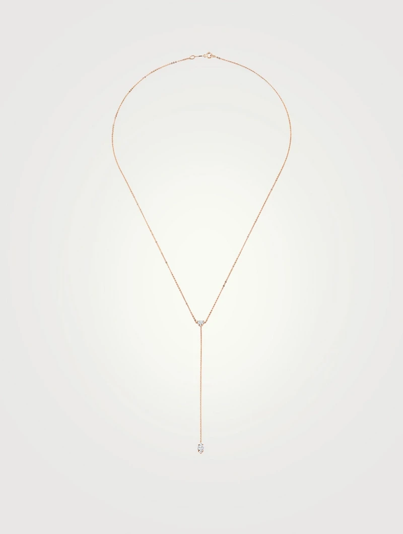 18K Rose Gold Lariat Necklace With Diamonds