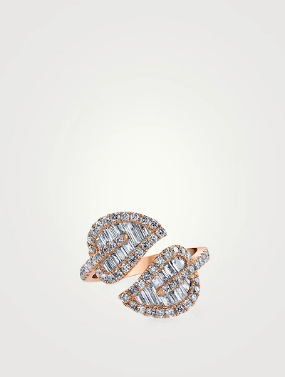 Medium 18K Rose Gold Leaf Ring With Diamonds