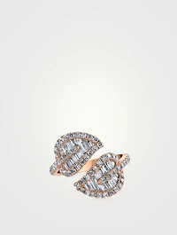 Medium 18K Rose Gold Leaf Ring With Diamonds