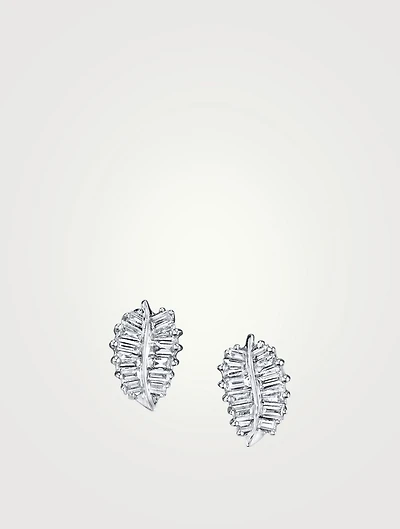 Small 18K Gold Palm Leaf Stud Earrings With Diamonds
