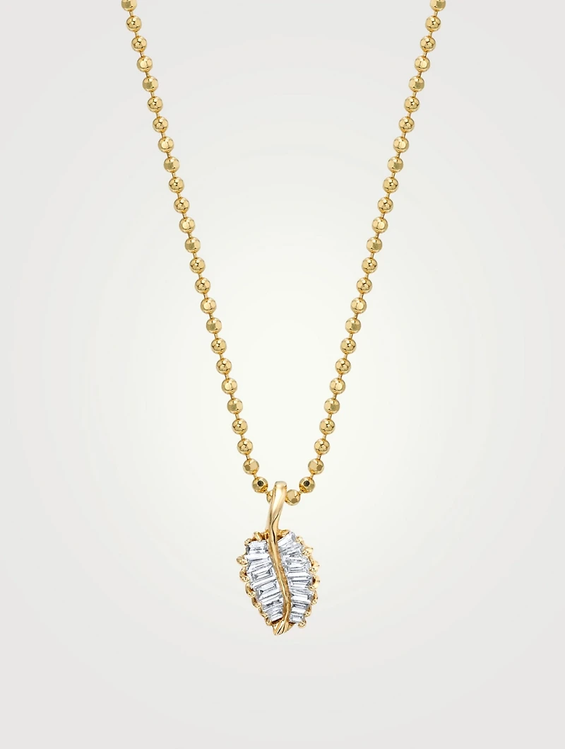 18K Gold Palm Leaf Necklace With Diamonds