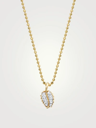 18K Gold Palm Leaf Necklace With Diamonds