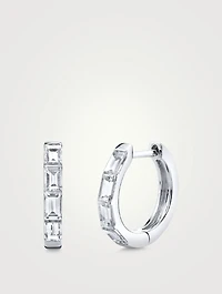 18K White Gold Huggie Hoop Earrings With Diamonds