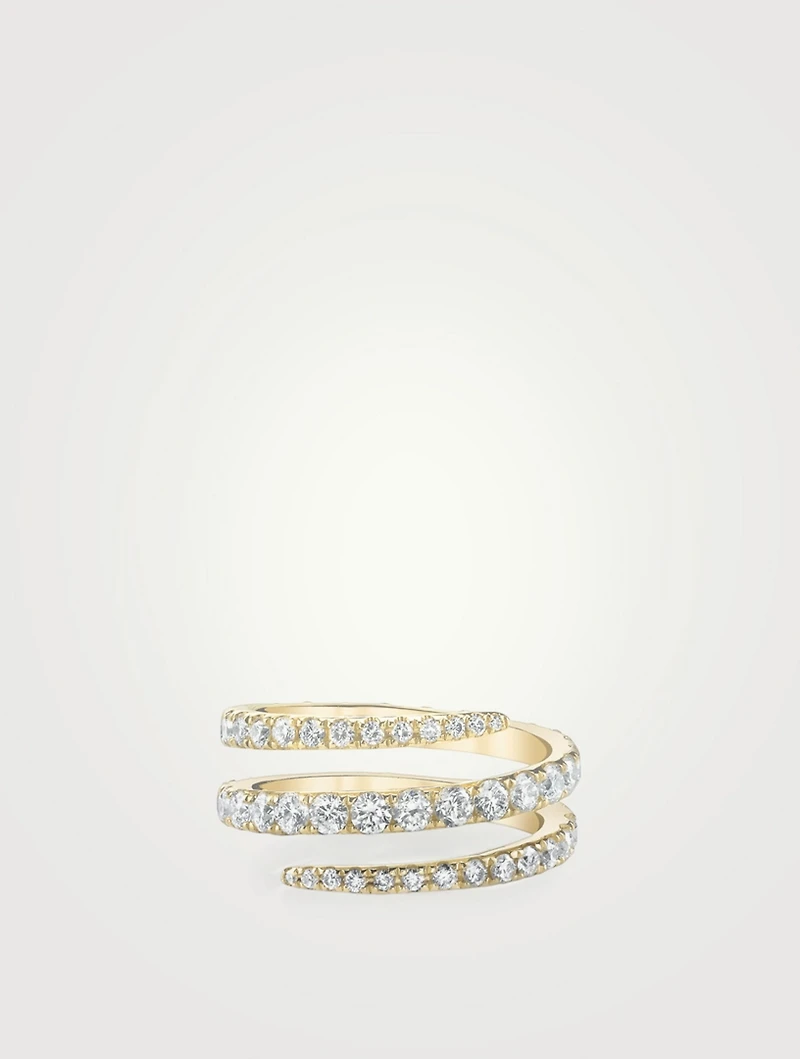 18K Gold Coil Ring With Diamonds