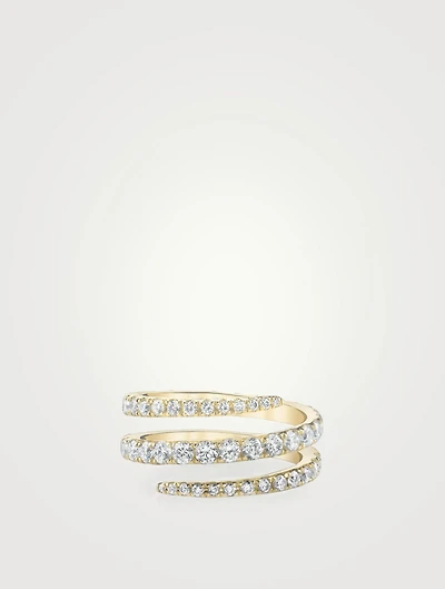 18K Gold Coil Ring With Diamonds