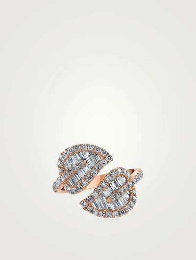Medium 18K Rose Gold Leaf Ring With Diamonds