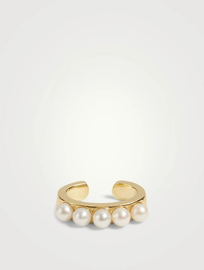 18K Gold Pearl Ear Cuff