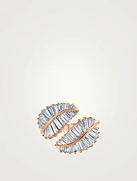 Classic 18K Rose Gold Leaf Ring With Diamonds