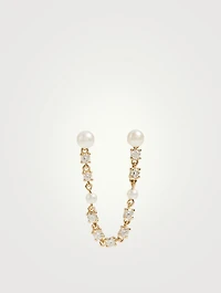 18K Gold Double Piercing Loop Earring With Pearls And Diamonds