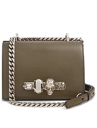 Small Lizard-Embossed Leather Jewelled Satchel Bag